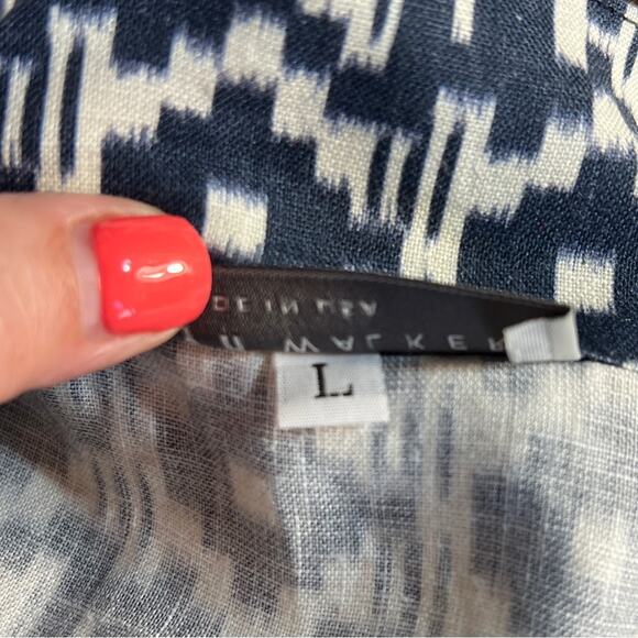 Bryn Walker Koroyo Linen Navy and White Ikat Sleeveless Wrap Vest Size L - Picture 8 of 9